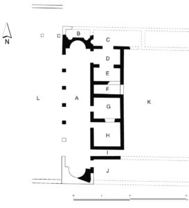 Estructuras del complejo episcopal. Fueron localizadas bajo el Patio de las Naranjos en la década de 1930 (BERMUDEZ 2010, fig. 3)